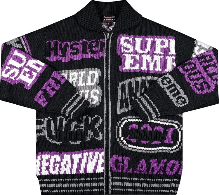 

Свитер Supreme x Hysteric Glamour Logos Zip Up Sweater 'Black', черный