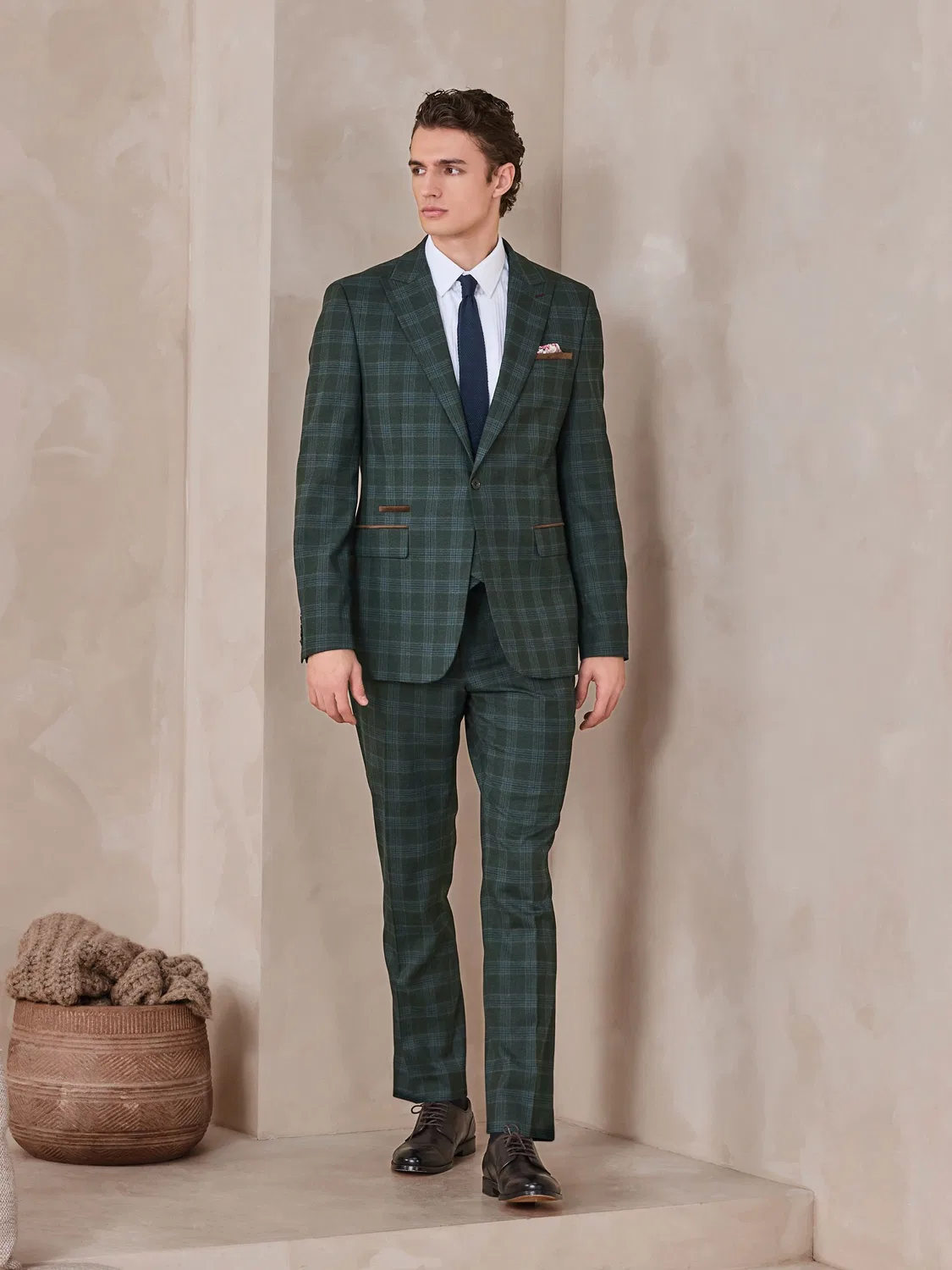 Пиджак Slim Fit с клеткой Next, зеленый — фото 2