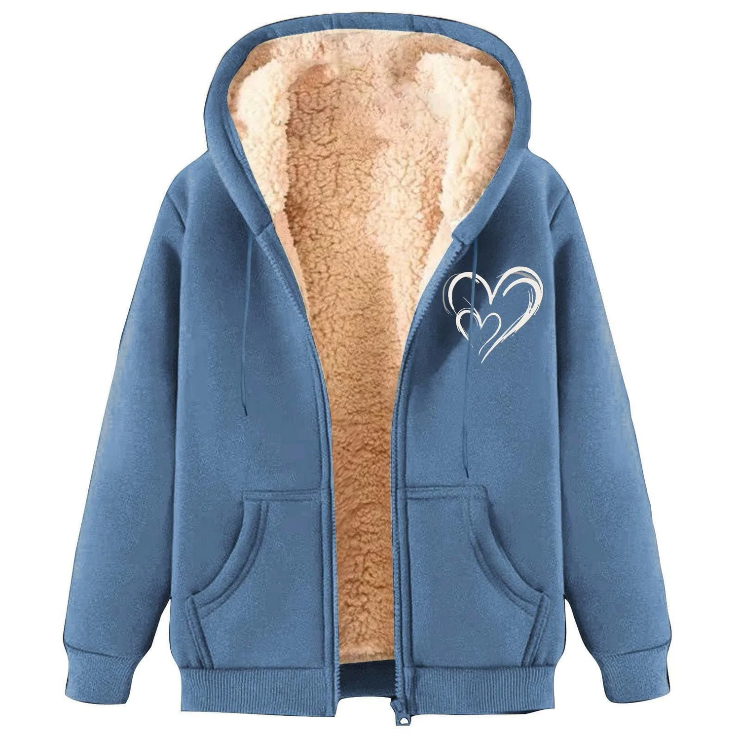 Женская куртка на флисе с капюшоном и карманами, модель Sherpa Fleece Jacket, Blu