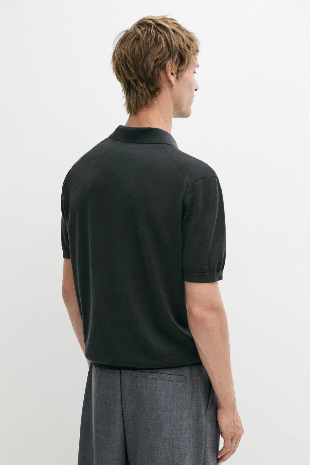 Поло Massimo Dutti Wool Blend Knit Shirt, серовато-зеленый — фото 4