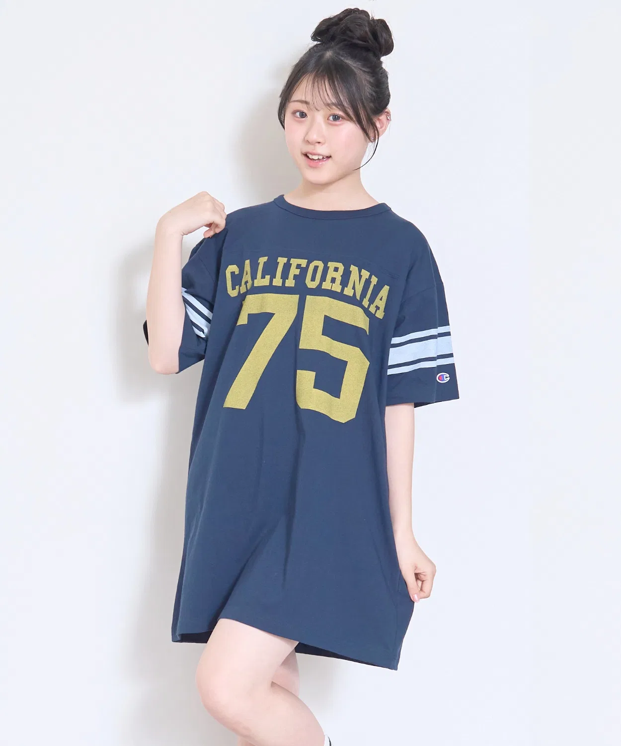 Детская футболка-платье туника с номером и принтом Champion LOVETOXIC, Navy