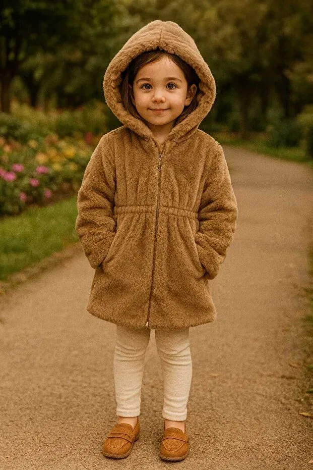 Детское зимнее пальто для девочек с капюшоном плюшевое Unez Generic Brands, Brown