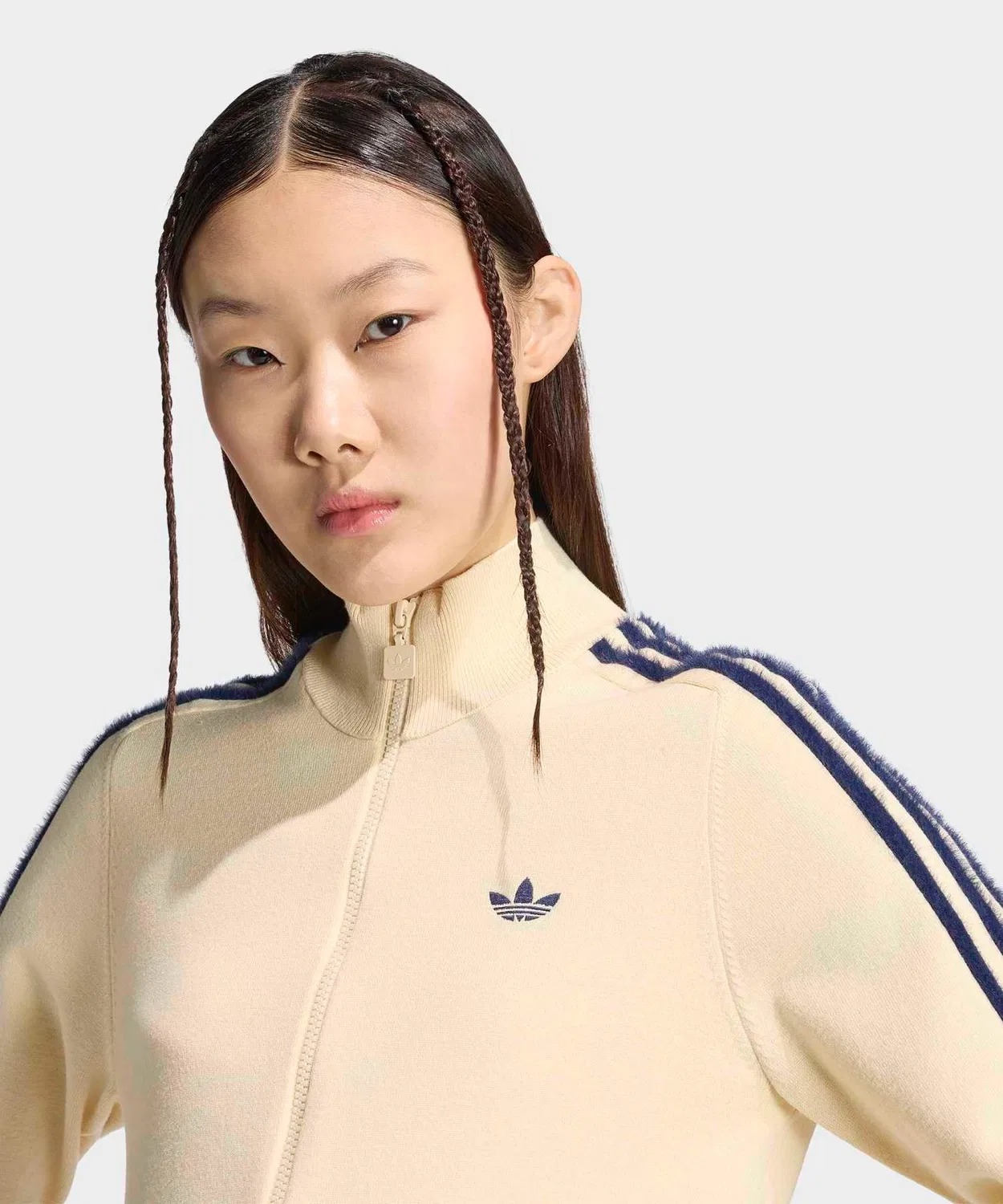 Женский джерси-топ с высоким воротником, slim fit, модель Knit Firebird Track Top Adidas, Желтый — фото 3