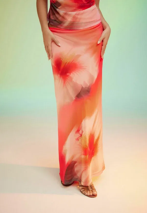 Юбка Maxi с цветочным принтом Maxi skirt Next, Pink Hibiscus, розовый