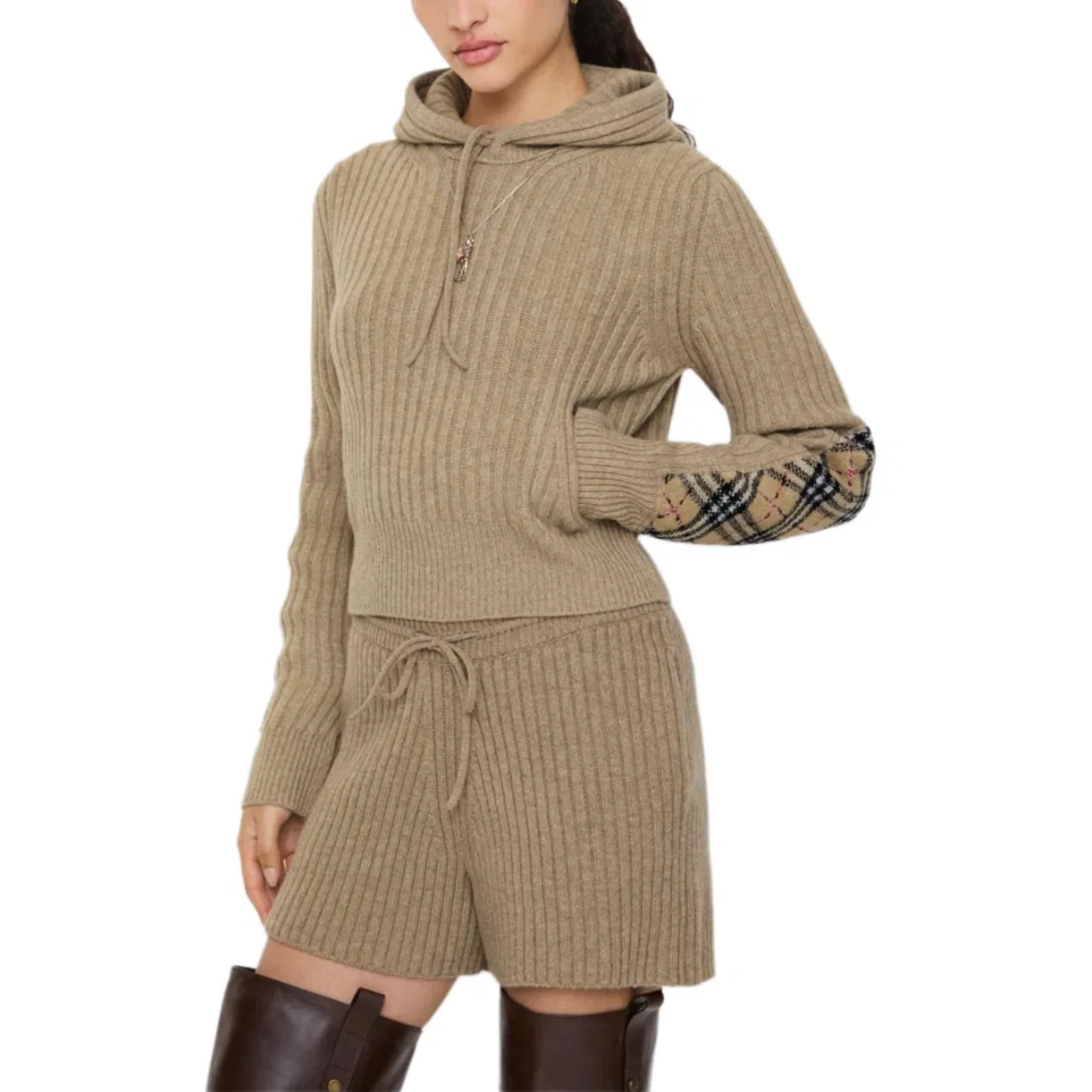 Женский свитер с принтом в клетку на кулиске Burberry, Light Brown Heather Gray — фото 3