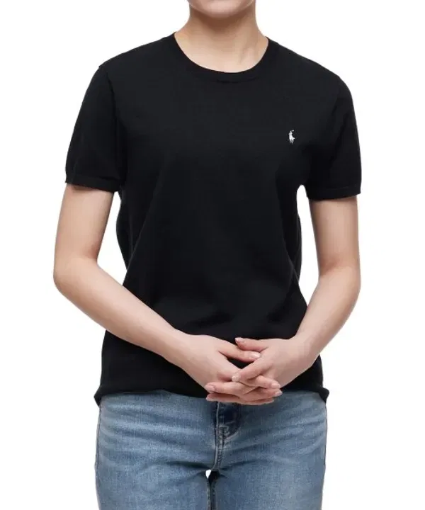 Свитер с коротким рукавом, смесовый хлопок, Polo Ralph Lauren, черный