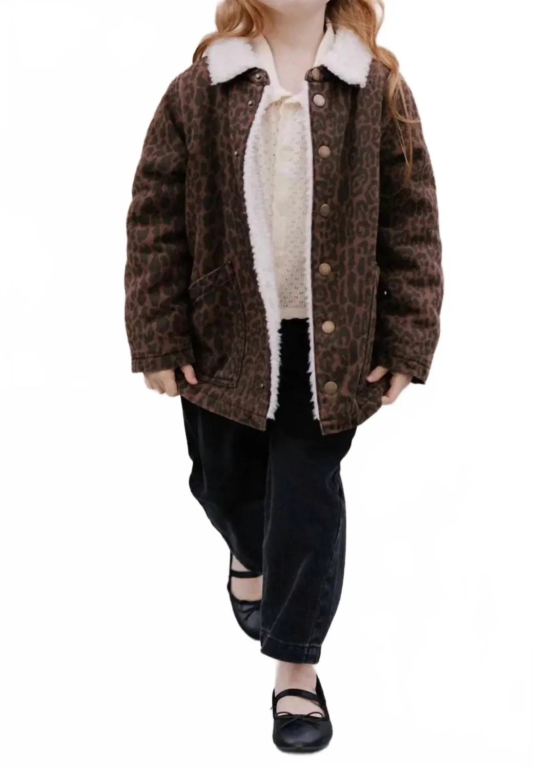 Детское пальто для девочек с принтом леопарда Leopard Long Chore Coat Rylee + Cru, коричневый