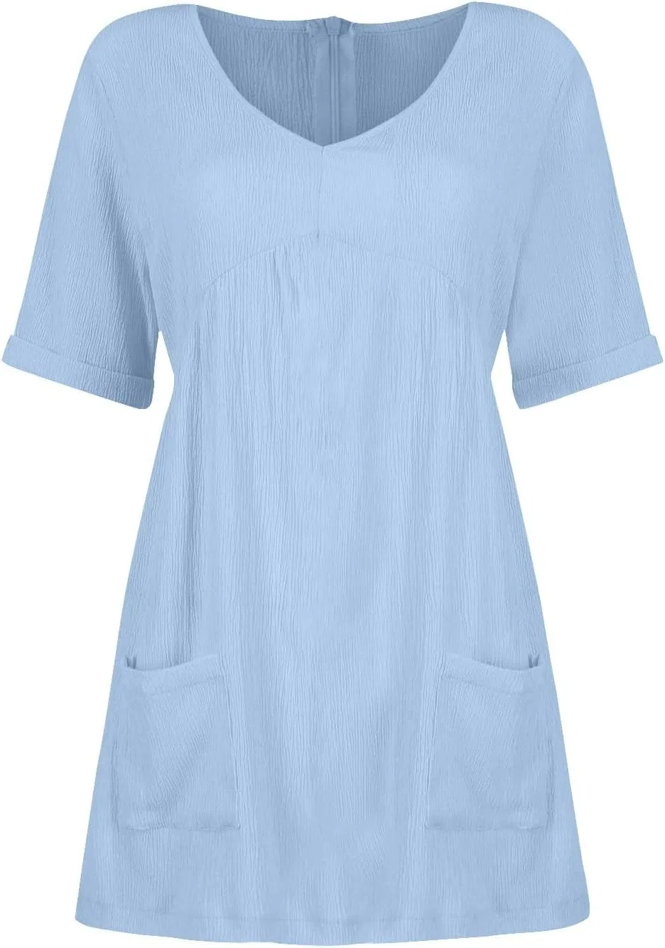 Женское летнее платье с карманами V-образным вырезом, Light Blue — фото 3