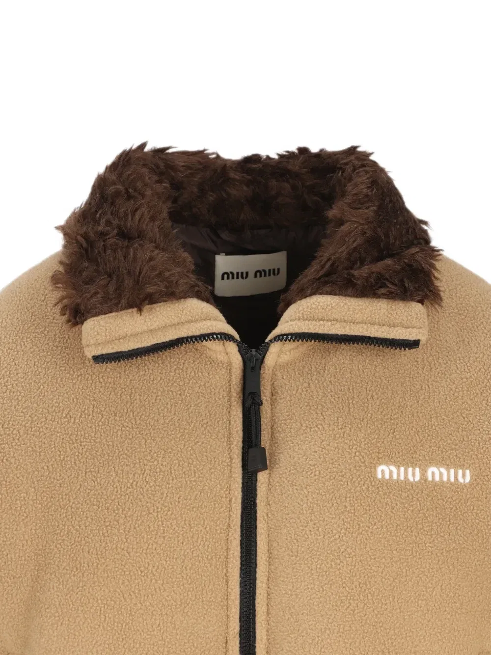 Флисовая куртка с вышитым логотипом Miu Miu, бежевый — фото 4