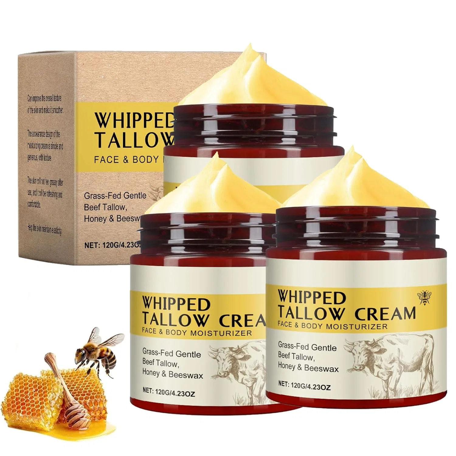 Крем для лица и тела, Beef Tallow Moisturiser, Generisch, 3 шт., 120 мл