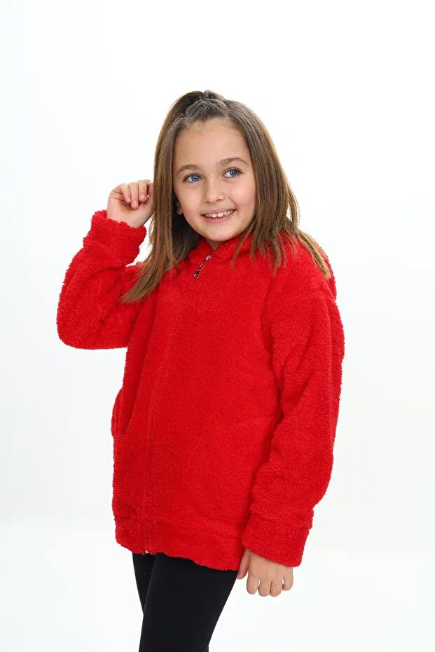 Детское пальто для девочек с капюшоном на молнии My Kids Wear, Red — фото 4