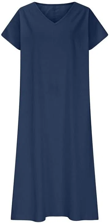 Женское летнее платье свободного кроя с V-образным вырезом, 100% Polyester, Blue — фото 4