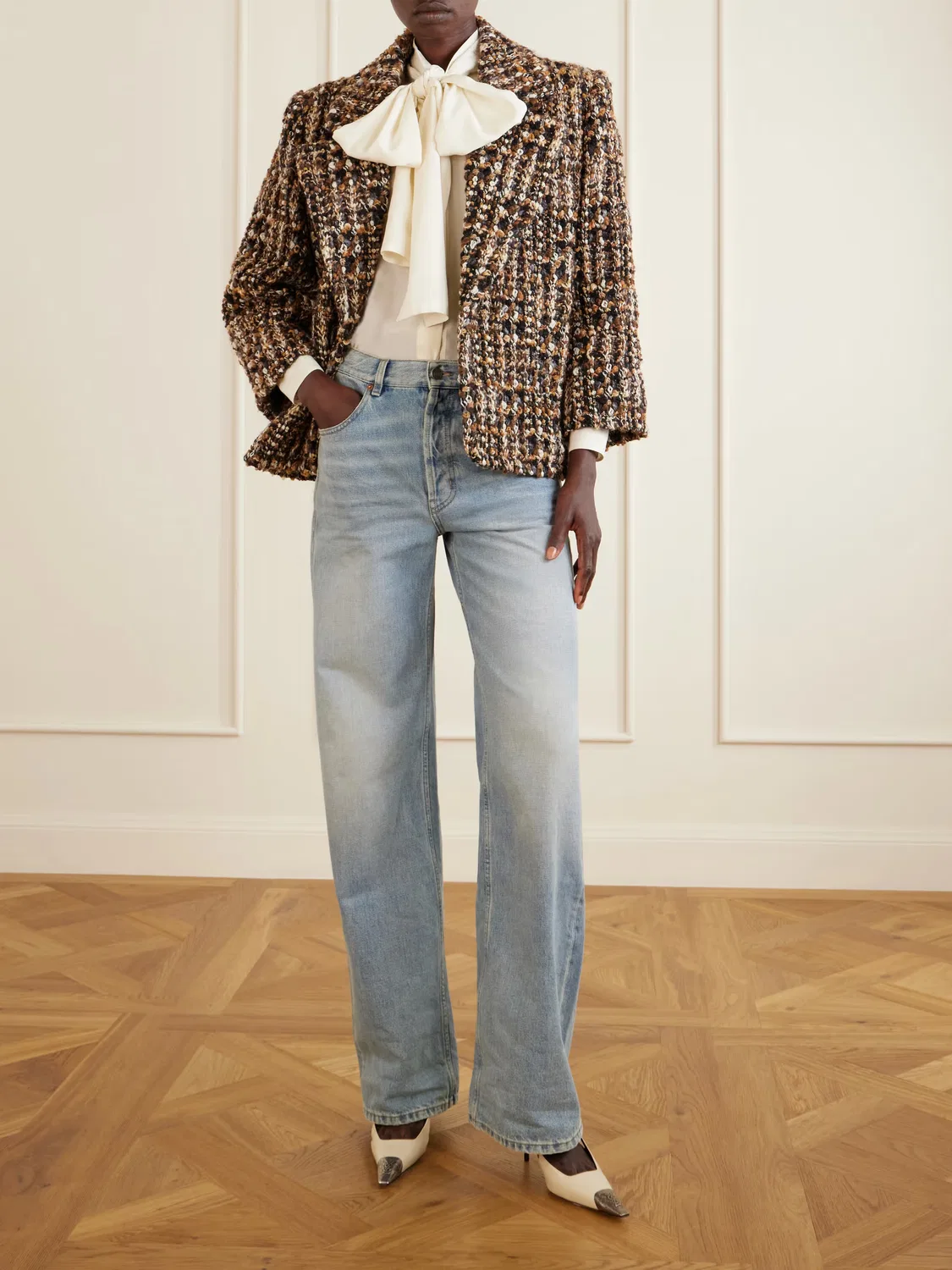 Блейзер из букле из шерстяной смеси Saint Laurent, коричневый — фото 2