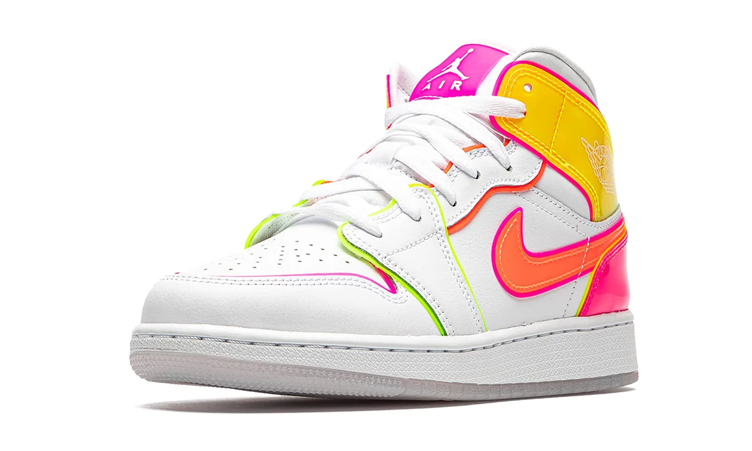 Детские кроссовки для мальчиков с принтом Air Jordan 1 Mid Gs Shoes NIKE, White Hype Crimson Pink Blast — фото 4