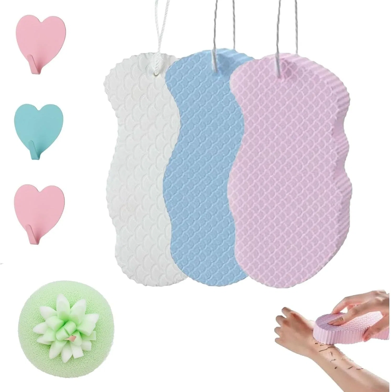 Мочалка для пилинга, PVA, 14x7 см, 150 г, White/Blue/Pink Generic