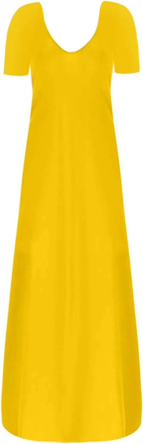 Женское летнее платье миди A-силуэта V-образным вырезом, Yellow — фото 3