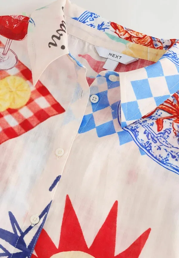 Рубашка оверсайз с принтом Beach shirt cover-up Next, Cream Red Map, красный — фото 2