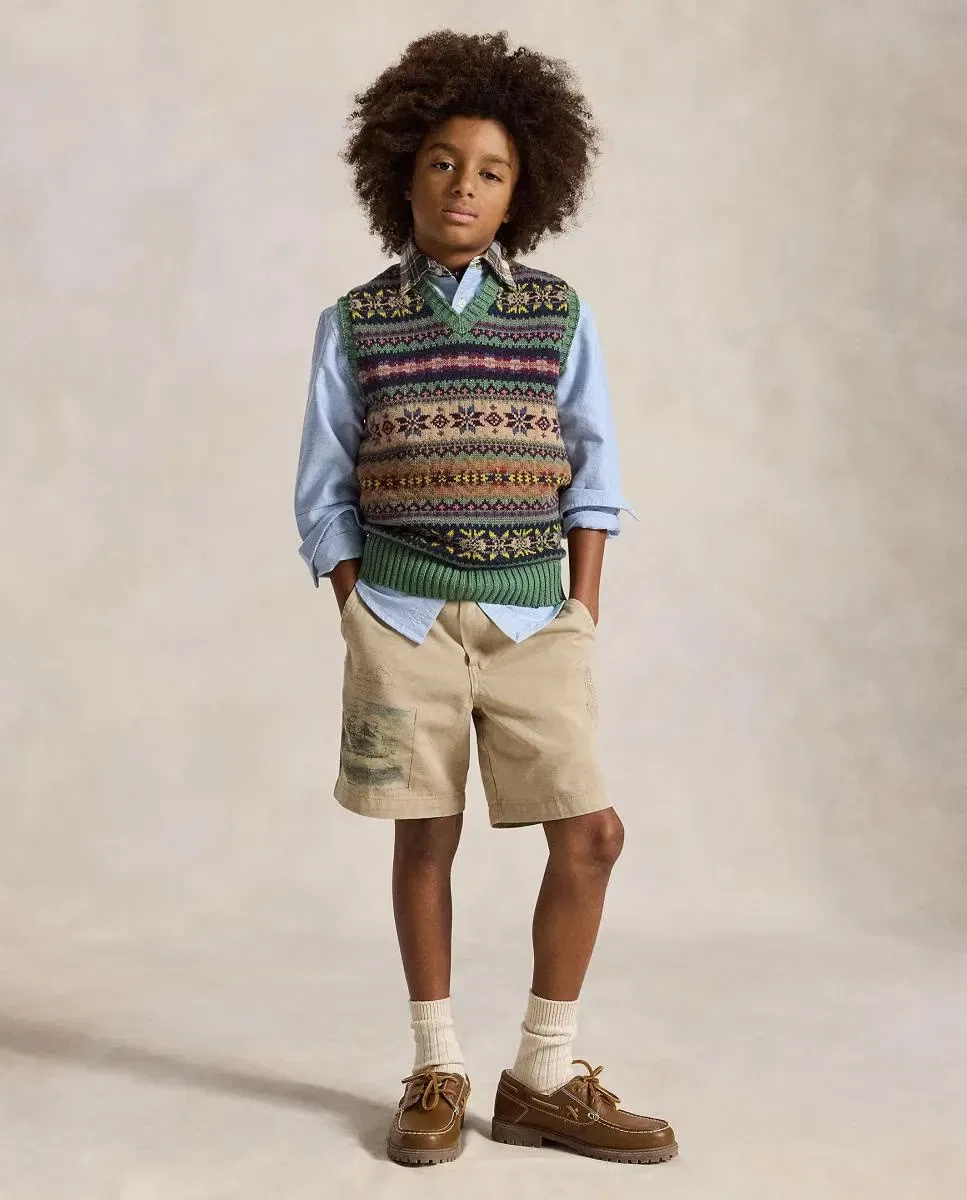 Детский жилет с принтом Chaleco de punto unisex estampado con cuello pico Polo Ralph Lauren, Multicolor