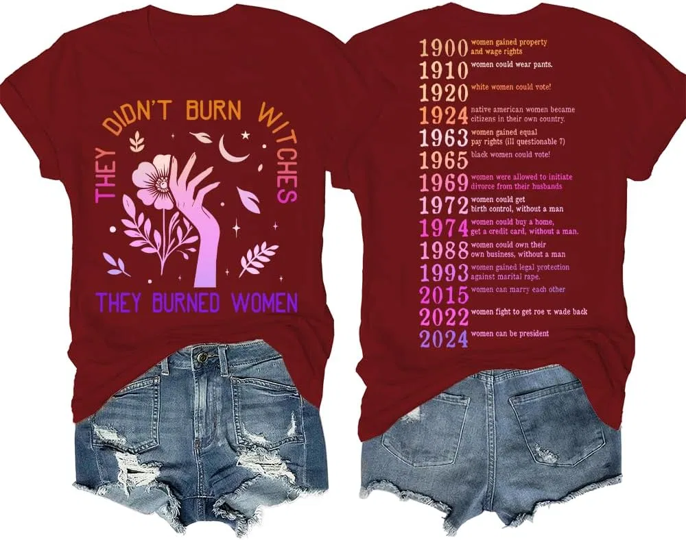 Футболка оверсайз с надписью They Didn't Burn Witches They Burned Women, Claret