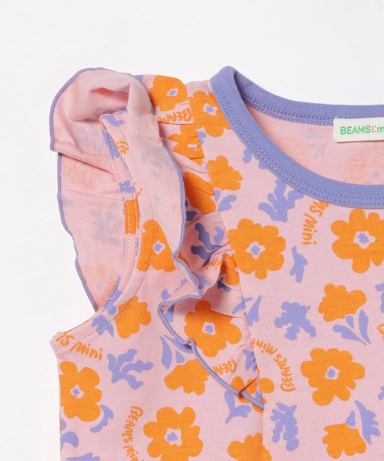 Детская футболка с цветочным принтом и воланами, модель Flower Frill BEAMS mini, Розовый — фото 4