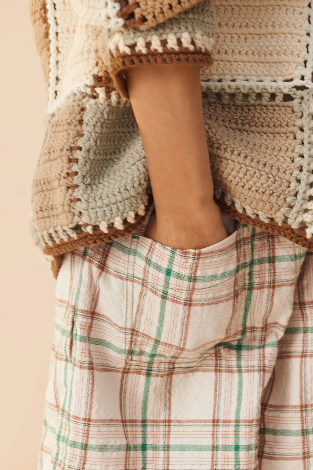 Шорты-бермуды CHECKS, лимитированная серия ZARA, Beige/Green — фото 4