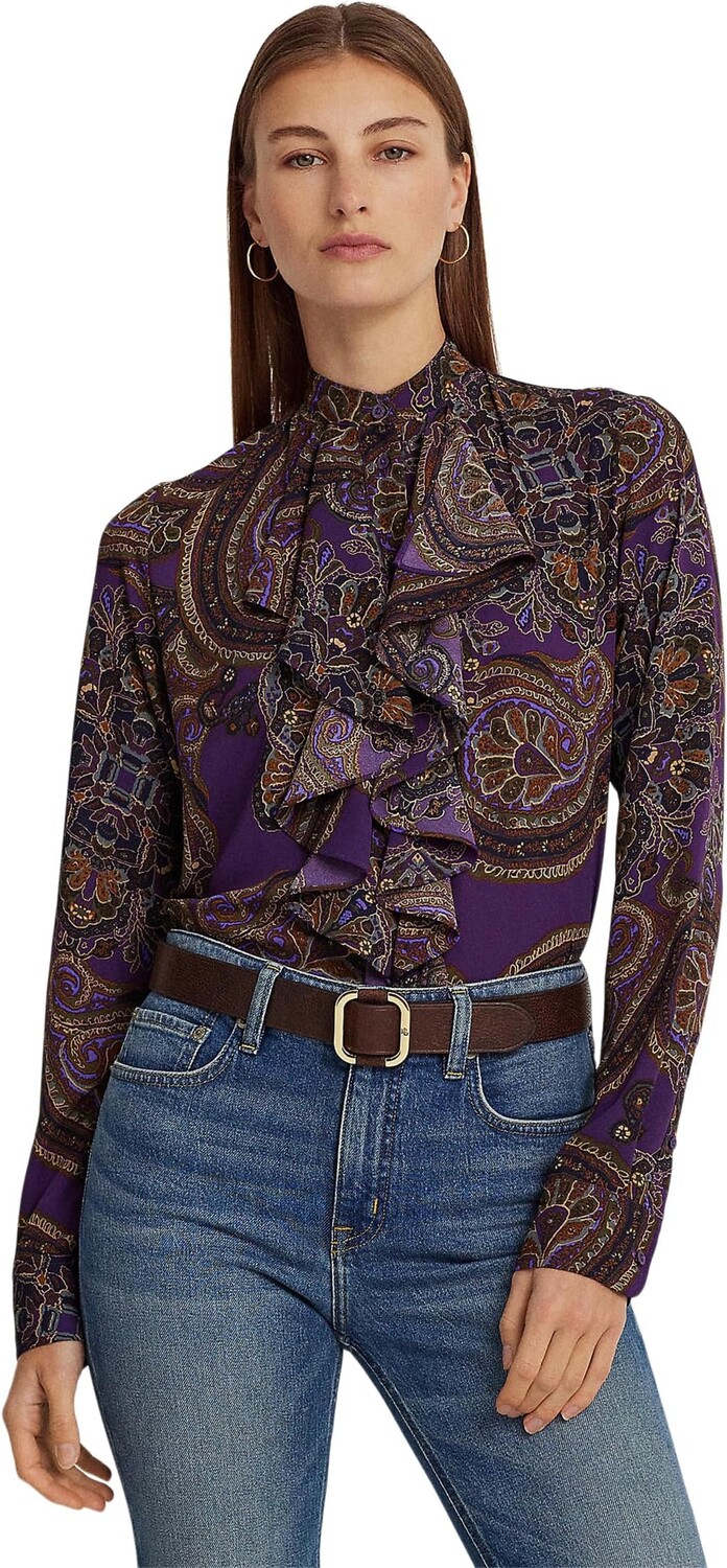 

Рубашка Lauren Ralph Lauren Paisley Ruffle-Trim Georgette Shirt, цвет Purple Multi