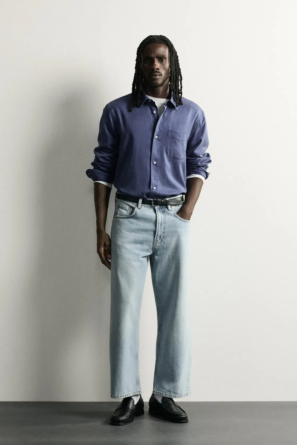 Свободные укороченные джинсы ZARA, Mid-blue