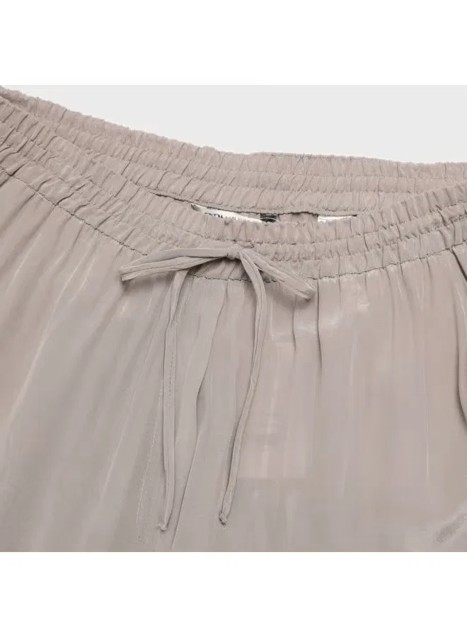 Брюки свободные широкие с глянцевым эффектом Zara, серый — фото 4