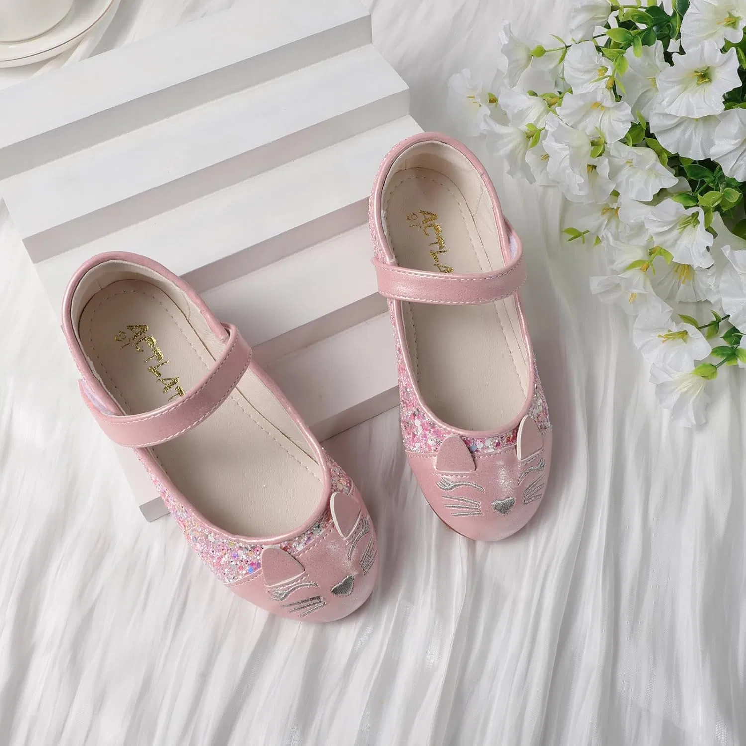 Детские балетки для девочек с принтом Funny Cat Glitter Princess Secret Slippers, Glitter Pink — фото 2