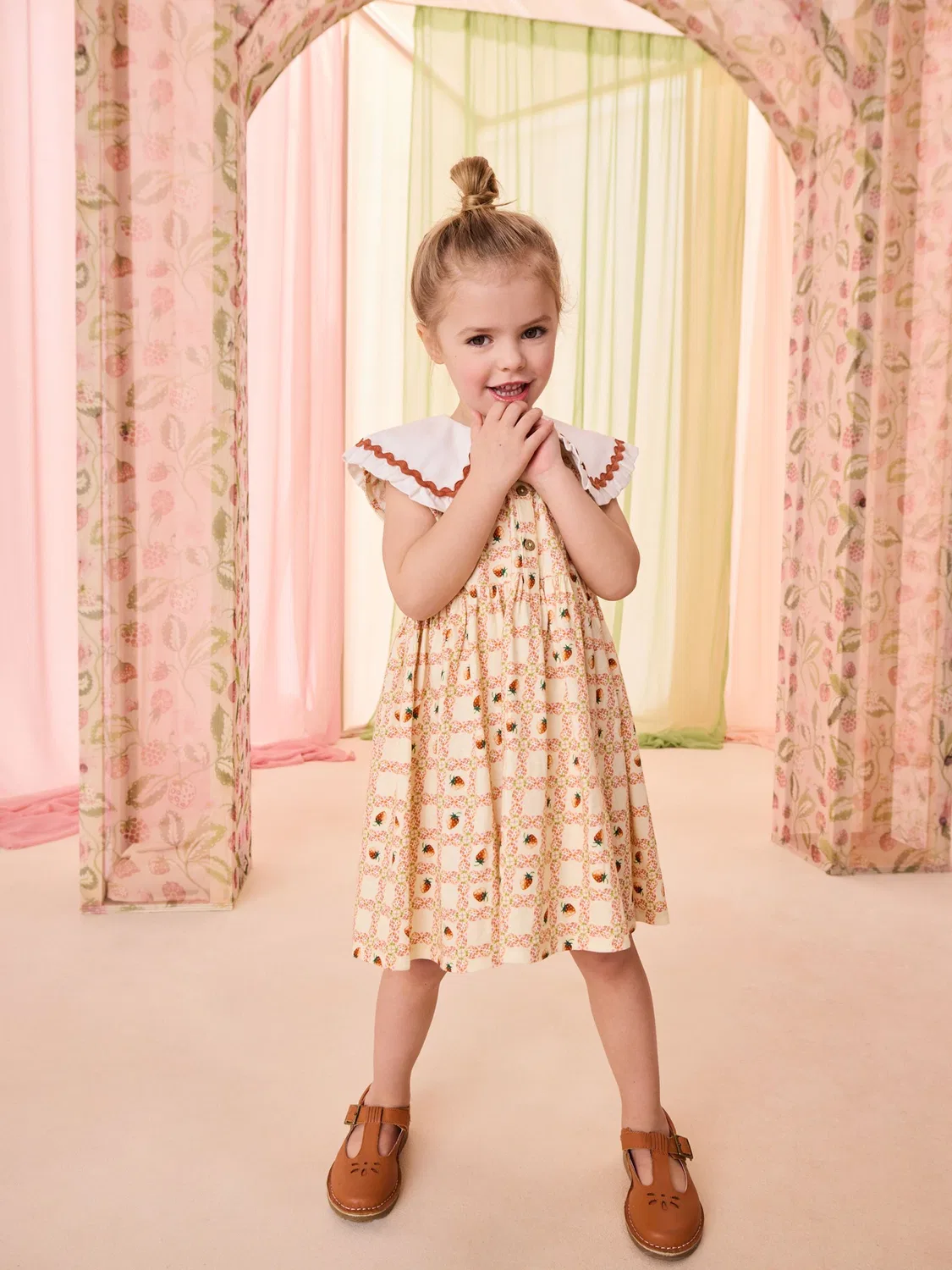 Платье с воротником, Strawberry Check, Cath Kidston, желтое