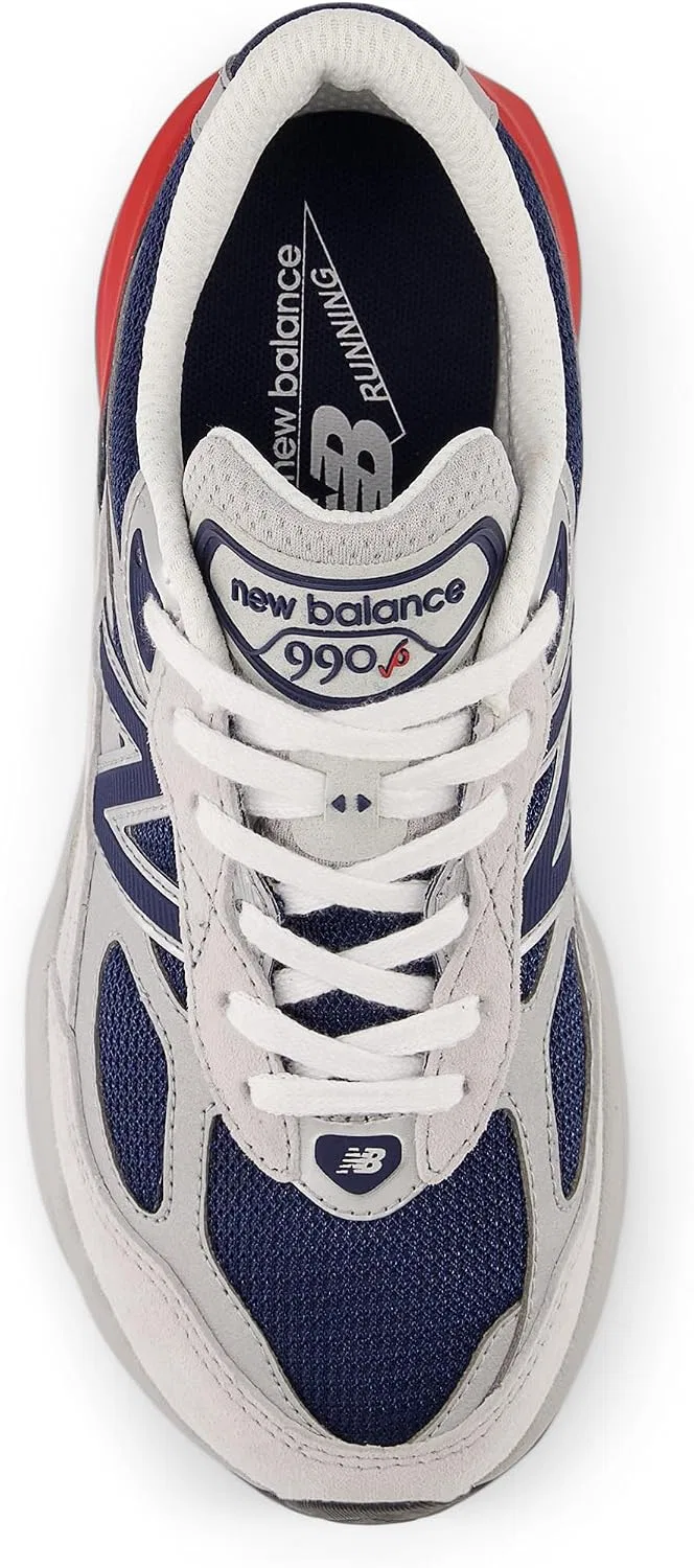 Детские кроссовки для девочек с водонепроницаемым верхом 990 V6 New Balance, Grey Matter/Team Red — фото 4
