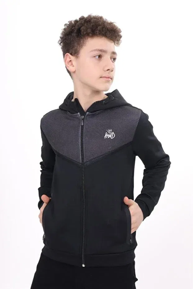 Детский кардиган на молнии с капюшоном из дайвинга Oliveyoumom, Siyah — фото 2