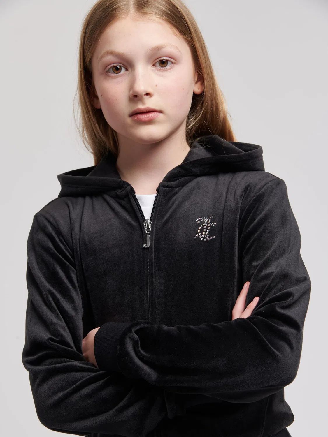 Худи Juicy Couture Mini Diamante Zip Hoodie, черный — фото 4