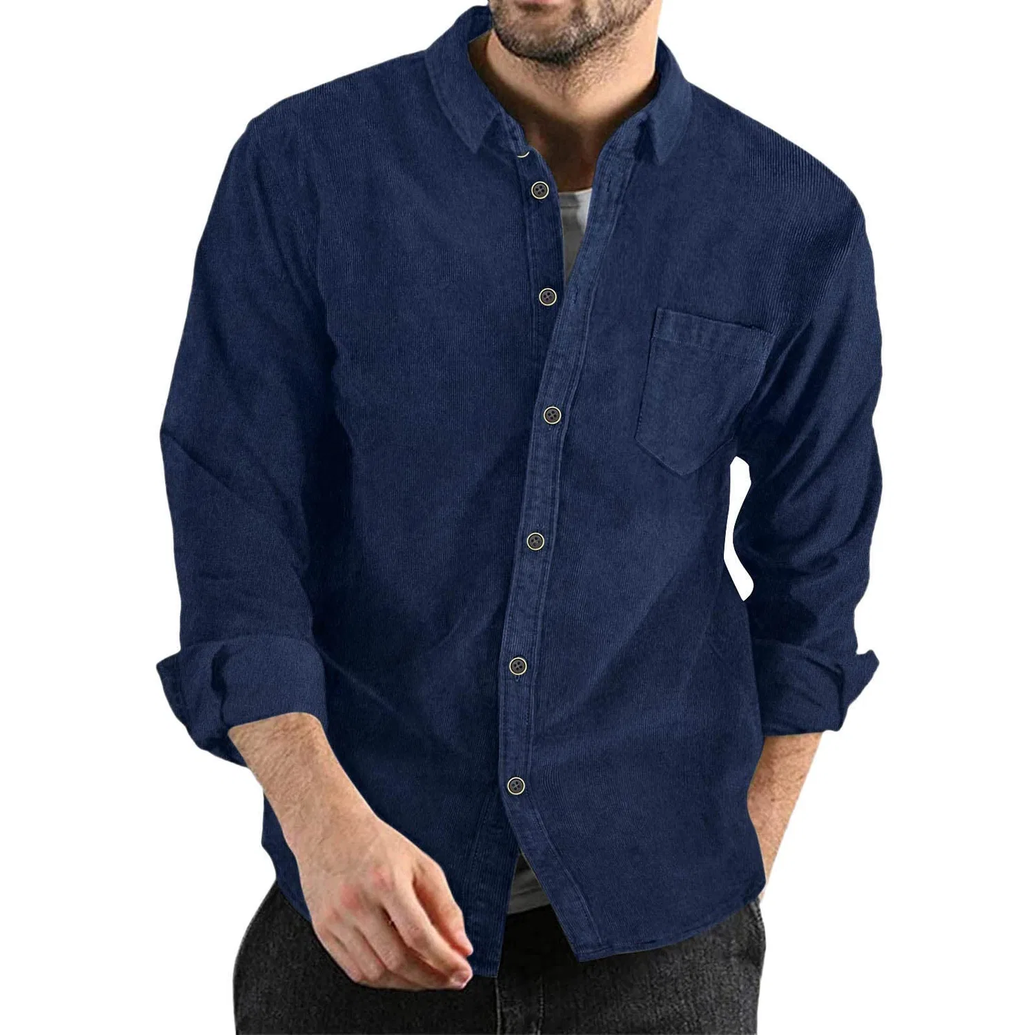Мужская куртка с длинным рукавом, свободного кроя, из вельвета, Dark Blue