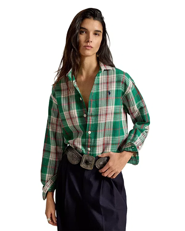 Женская рубашка свободного кроя с принтом Ralph Lauren, Green/Cream Multi