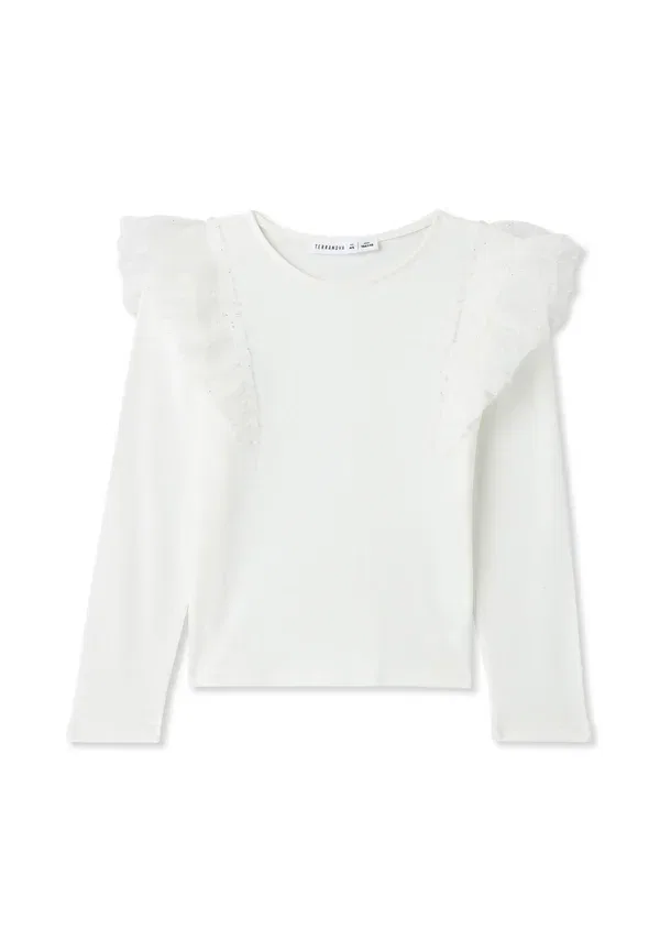 Футболка с длинным рукавом из хлопка Long sleeved top Terranova, Bianco Lana, белый — фото 4