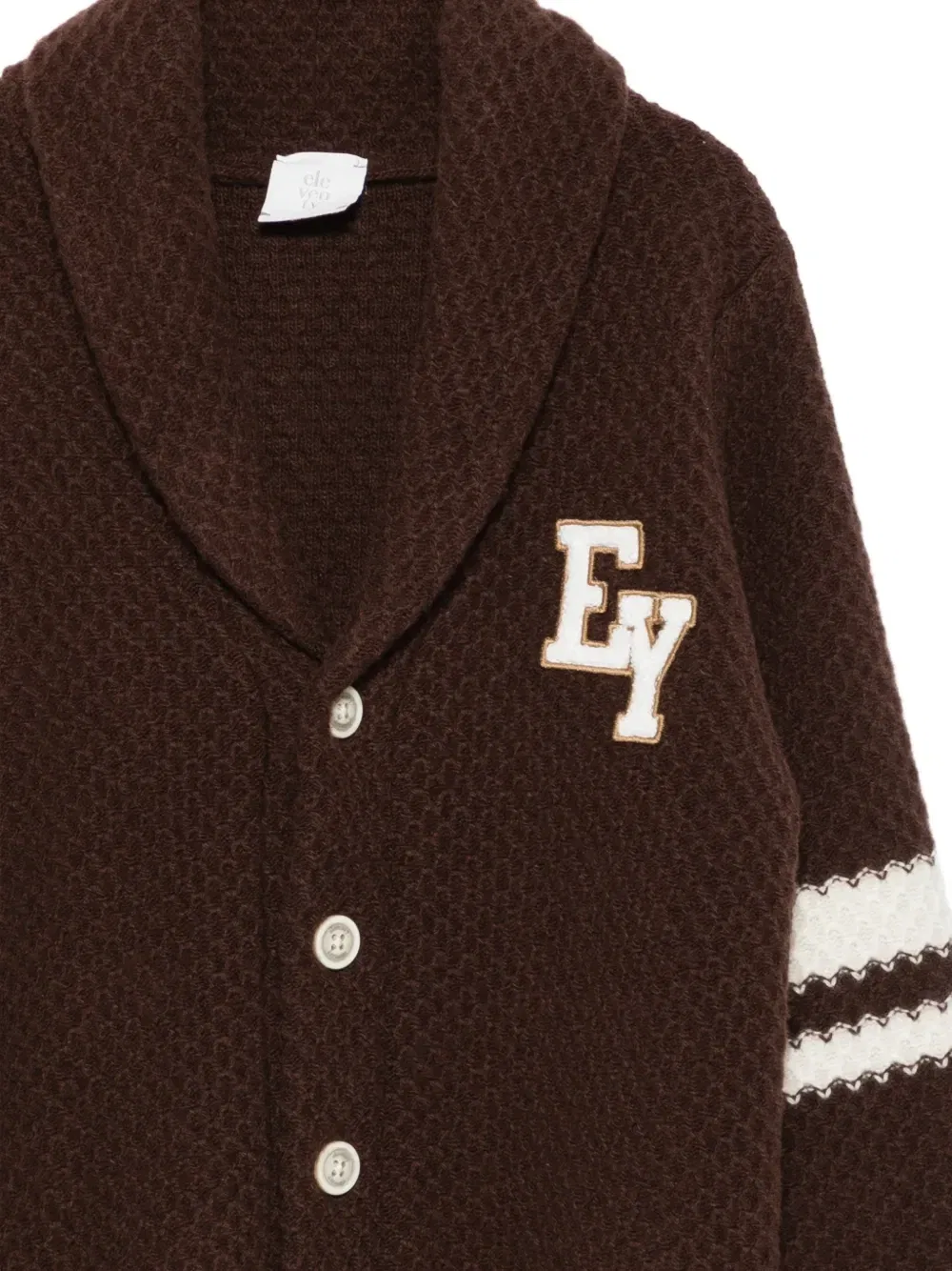 Кардиган с шалевым ворником и нашивкой-логотипом Eleventy Kids, коричневый — фото 3