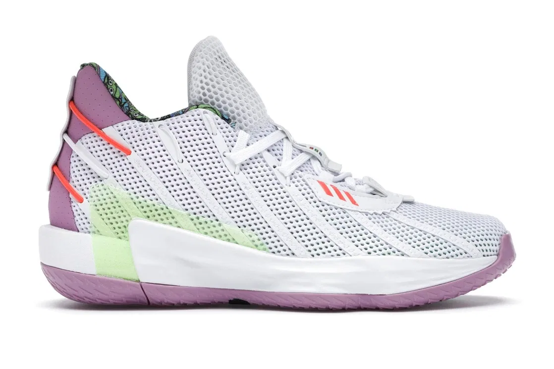 Детские кроссовки для мальчиков с принтом Adidas Dame 7 Toy Story Buzz Lightyear, Cloud White/Signal Green/Solar Red