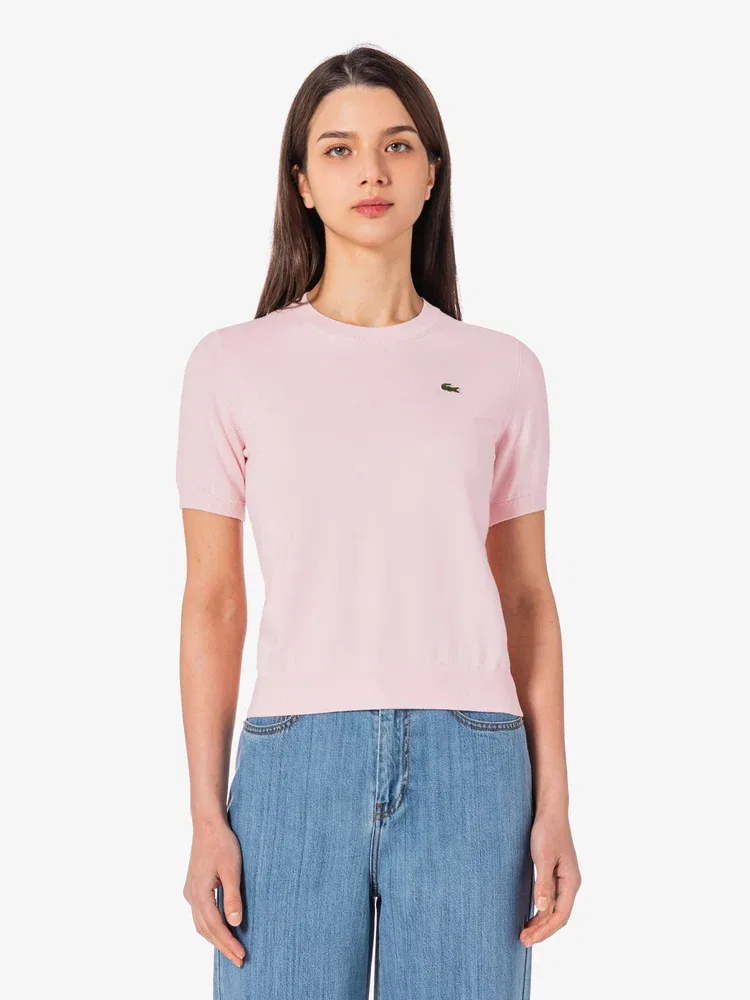 Свитер женский LACOSTE Light Pink, с круглым вырезом, 100% хлопок — фото 4