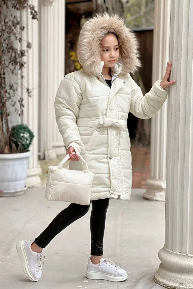 Детское зимнее пальто для девочек пуховое Sportswear Tarz Çocuk, Cream — фото 2