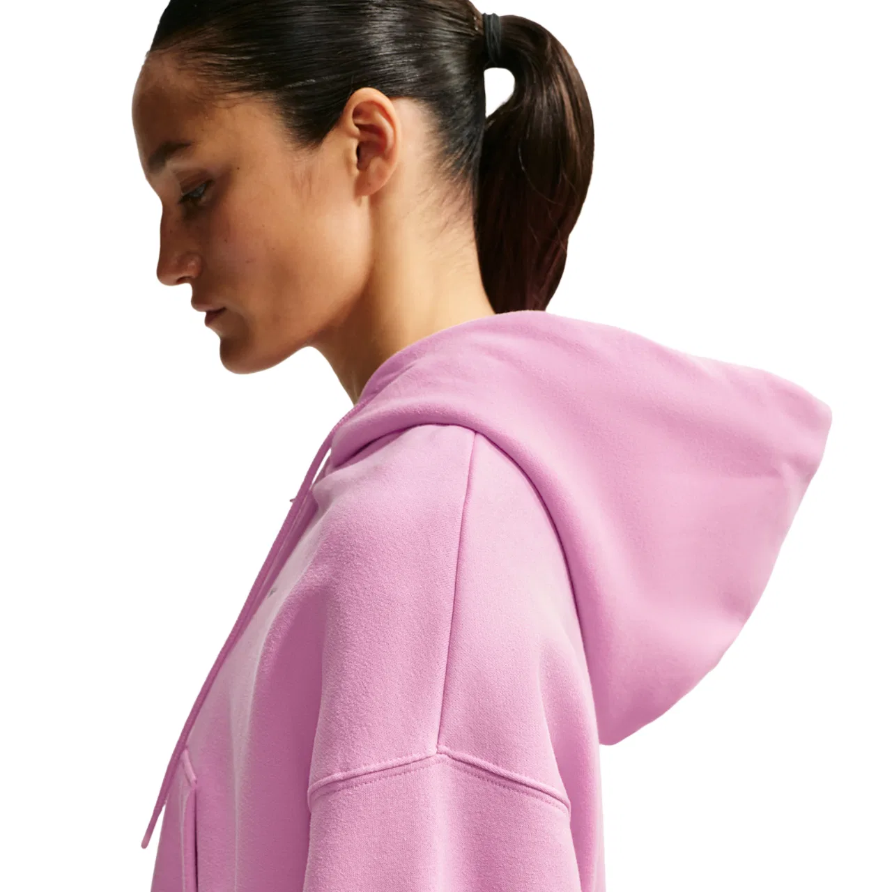 Женский худи из футера с укороченным кроем Studio Fleece Nike, Sail/Pink Rise — фото 3
