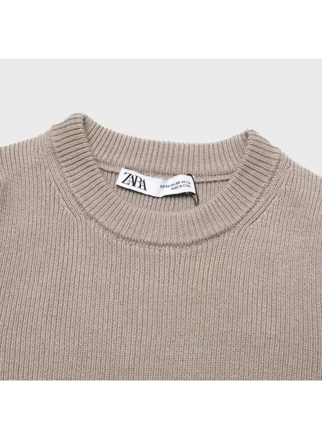 Свитер с круглым вырезом укороченный Zara, коричневый — фото 4