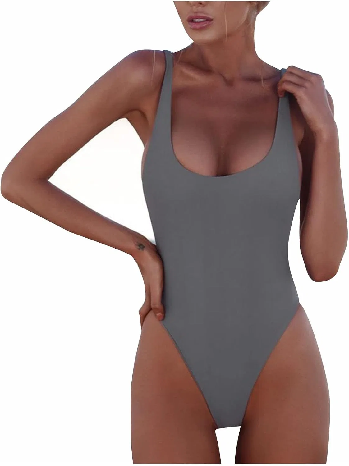 Женский цельный купальник с высоким вырезом Scoop Neck Monokini, Gray