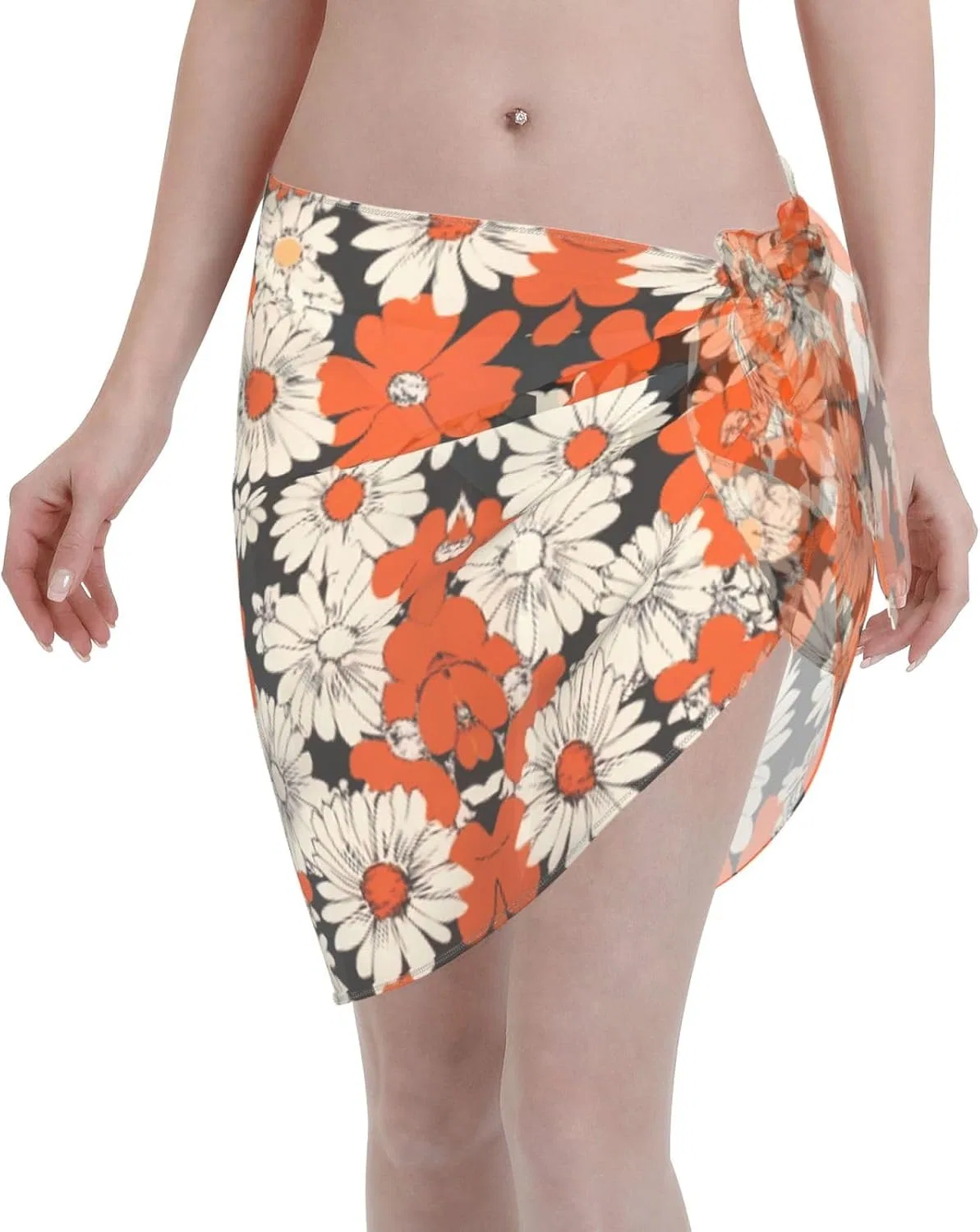 Женская пляжная накидка из шифона с принтом Orange Daisy, Orange