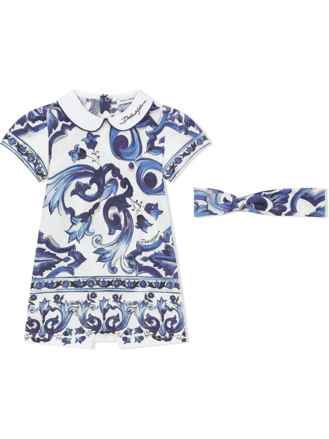 Комплект из комбинезона и повязки на голову с принтом Majolica Dolce & Gabbana Kids, синий
