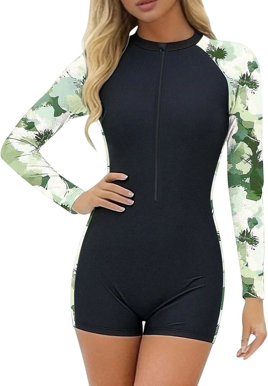 Женский купальник с длинным рукавом и принтом, Long Sleeve One Piece Swimsuit, Multicolor