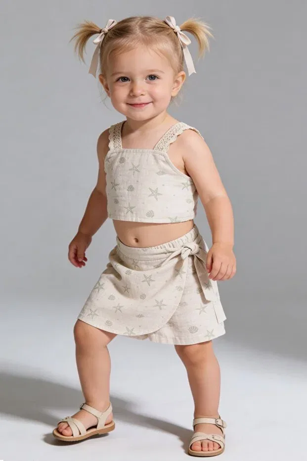 Детские шорты-юбка для девочек хлопковая Basics Lumybee, Nude Color — фото 4