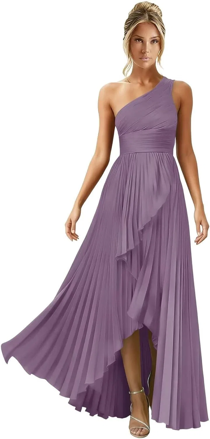 Женское длинное платье с одним плечом в складку Satin, Wisteria
