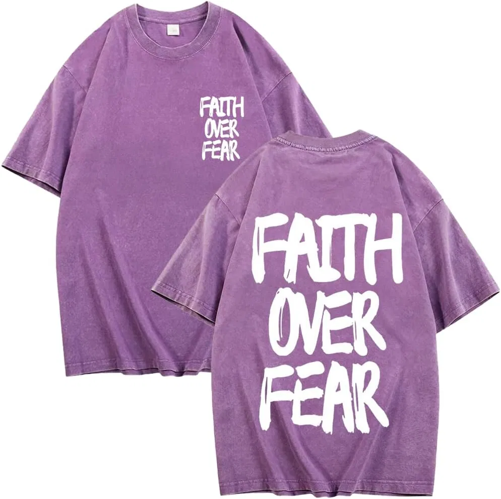 Мужская футболка с принтом Faith Over Fear, фиолетовый