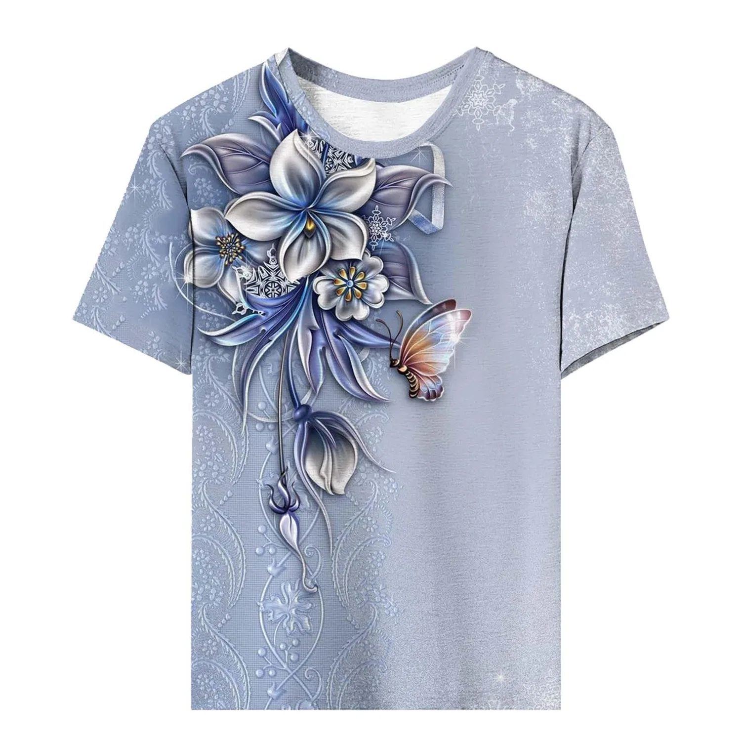 Женская майка с длинным рукавом Women's Fashion Leisure Long Cotton Pyjamas 3D Print Round Spring Summer Short Top, Blu-f — фото 3